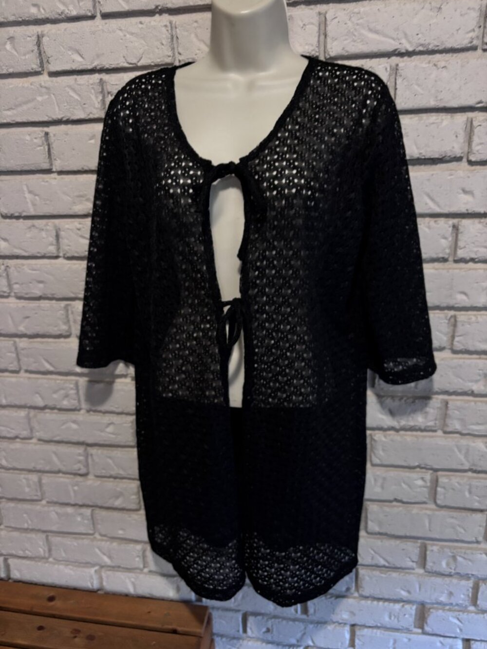 Anne Cole Collection Women's Black Perforated Tie Waist Swimsuit Cover-Up Large